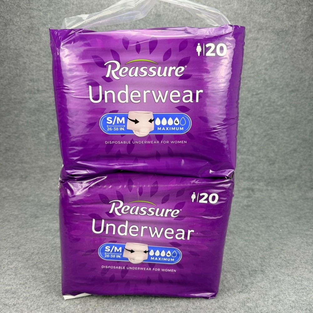 Lot of 2 Reassure Women Underwear S/M Maximum Absorbency 20 Ct Each Sealed